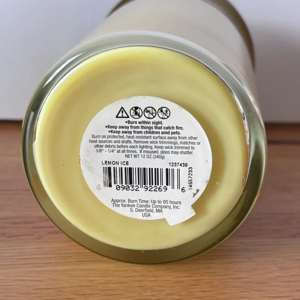 Yankee‎ Candle Home Classics Lemon Ice 12 oz Glass Jar Lid 95 Hours New